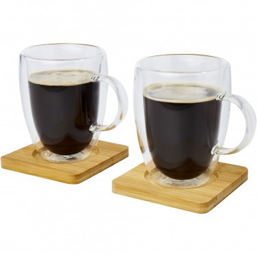 Logotrade werbemittel das Foto: Manti 2-teiliger 350 ml doppelwandiger Glasbecher mit Bambusuntersetzer 