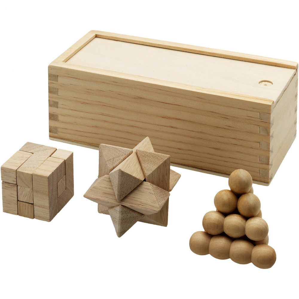 Logotrade promotional products photo of: Brainiac 3-piece wooden brain teaser set