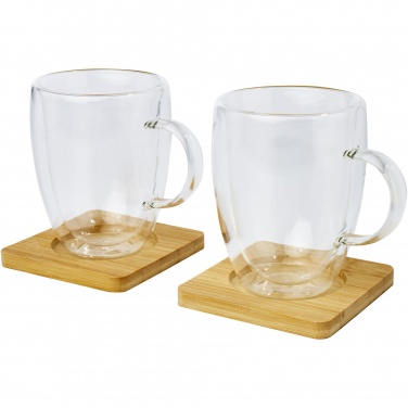 Logo trade corporate gifts image of: Manti 2-piece 350 ml double-wall glass cup with bamboo coaster 