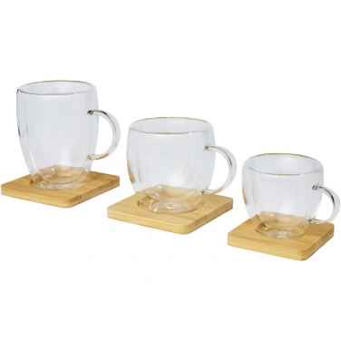 Logotrade advertising products photo of: Manti 2-piece 350 ml double-wall glass cup with bamboo coaster 