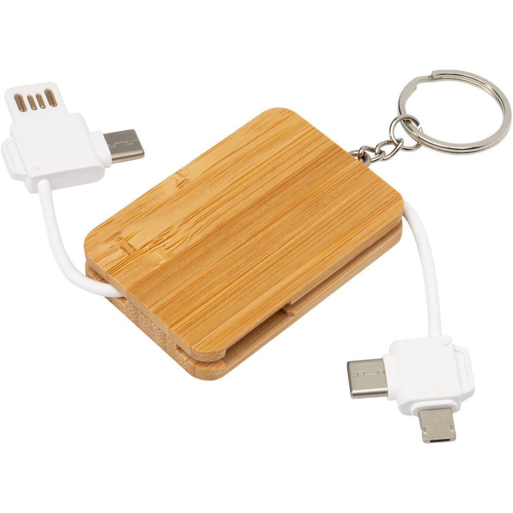 Logotrade promotional product image of: Reel 6-in-1 retractable bamboo key ring charging cable