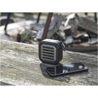 Logotrade promotional gifts photo of: Solo 3W IPX5 RCS recycled plastic solar Bluetooth® speaker with carabiner 