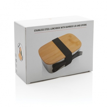 Logotrade advertising product image of: Stainless steel lunchbox with bamboo lid and spork