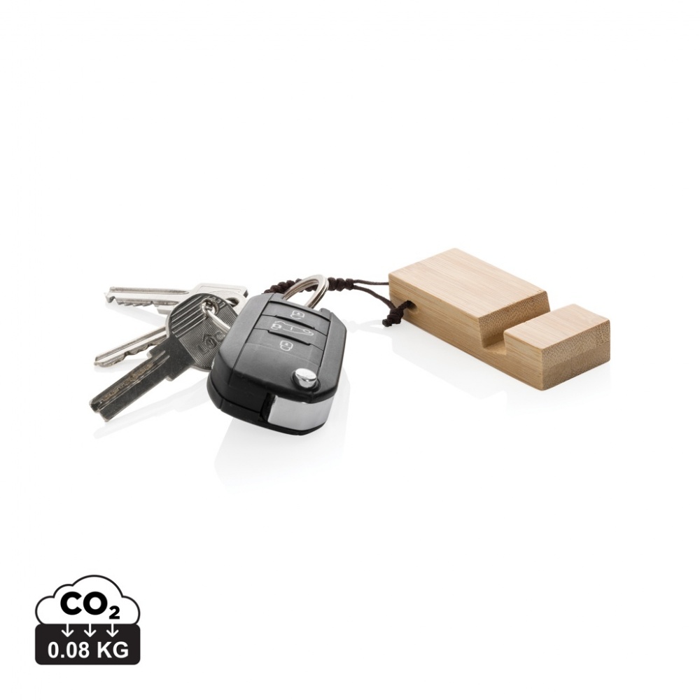 Logotrade corporate gift picture of: Standkey bamboo keychain phone stand
