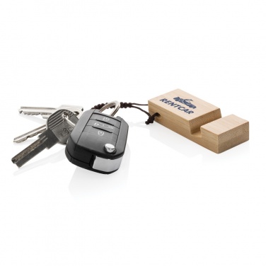 Logo trade promotional products image of: Standkey bamboo keychain phone stand