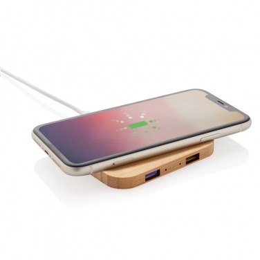 Logotrade corporate gift picture of: Bamboo 5W wireless charger with USB