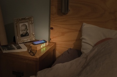 Logotrade promotional products photo of: Bamboo alarm clock with 5W wireless charger