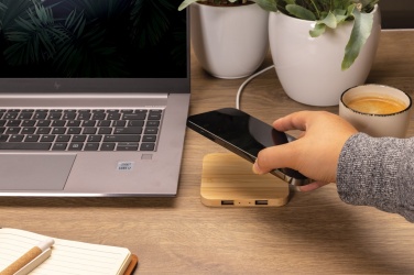 Logotrade promotional items photo of: Bamboo 10W wireless charger with USB