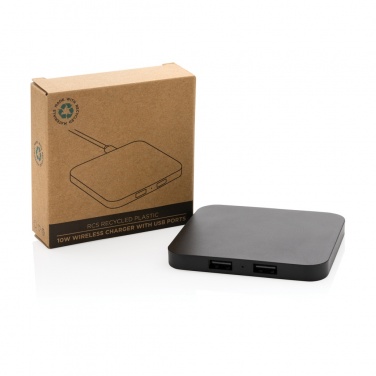 Logo trade promotional gifts image of: RCS recycled plastic 10W Wireless charger with USB Ports