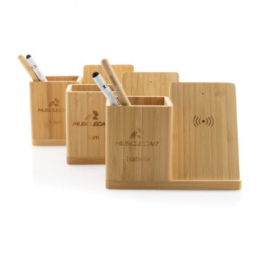 Logo trade promotional giveaways image of: Calgary bamboo 10W wireless charger
