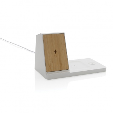 Logotrade promotional merchandise image of: Ontario recycled plastic & bamboo 3-in-1 wireless charger