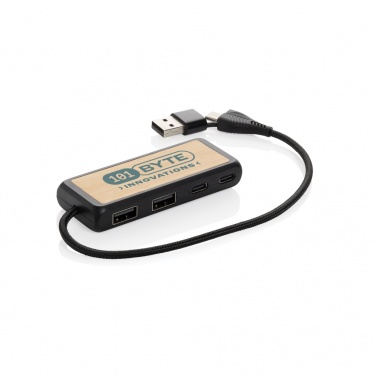 Logotrade advertising product picture of: Link RCS recycled plastic and bamboo dual Input USB hub