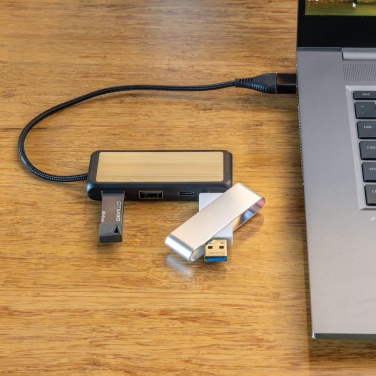 Logo trade promotional giveaways picture of: Link RCS recycled plastic and bamboo dual Input USB hub