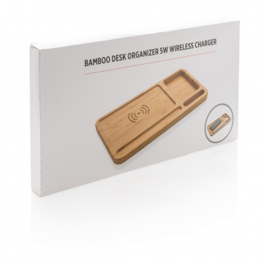 Logo trade promotional merchandise picture of: Bamboo desk organiser 5W wireless charger