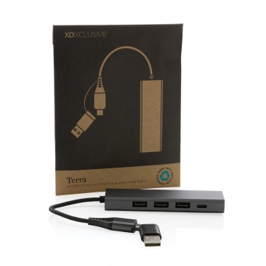 Logo trade corporate gifts image of: Terra RCS recycled aluminium hub with 3 USB ports