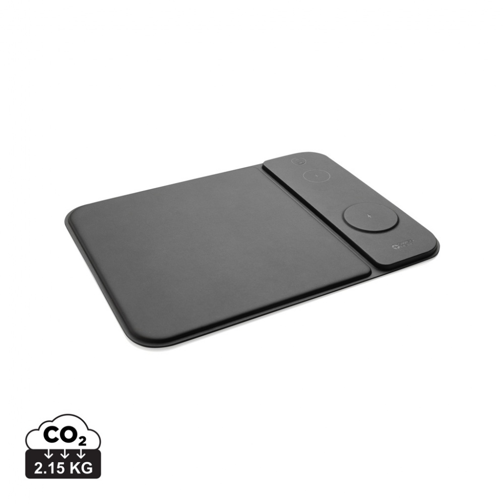 Logotrade promotional product picture of: Swiss peak RCS recycled PU 15W 3 in 1 charging mousepad