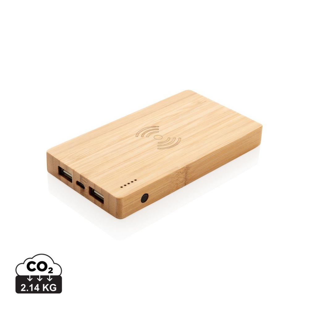Logo trade promotional giveaway photo of: Bamboo 4.000 mAh wireless 5W Powerbank