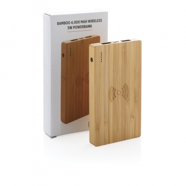 Logo trade promotional items picture of: Bamboo 4.000 mAh wireless 5W Powerbank