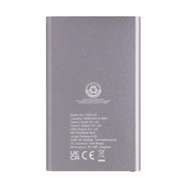 Logotrade promotional giveaways photo of: RCS recycled plastic/aluminum 4000 mah powerbank with type C