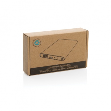 Logo trade promotional merchandise photo of: RCS recycled plastic/aluminum 4000 mah powerbank with type C