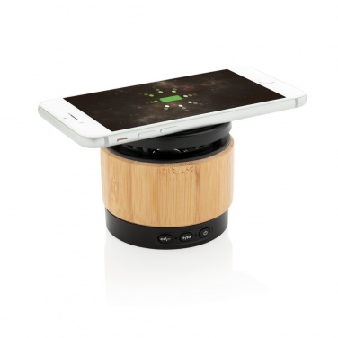 Logo trade advertising products picture of: Bamboo wireless charger speaker