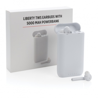 Logo trade promotional merchandise photo of: Liberty TWS earbuds with 5.000 mAh powerbank