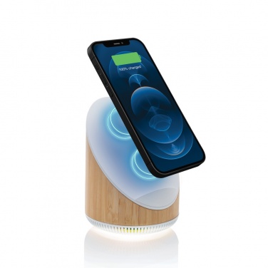 Logo trade advertising product photo of: Ovate bamboo 5W speaker with 15W wireless charger