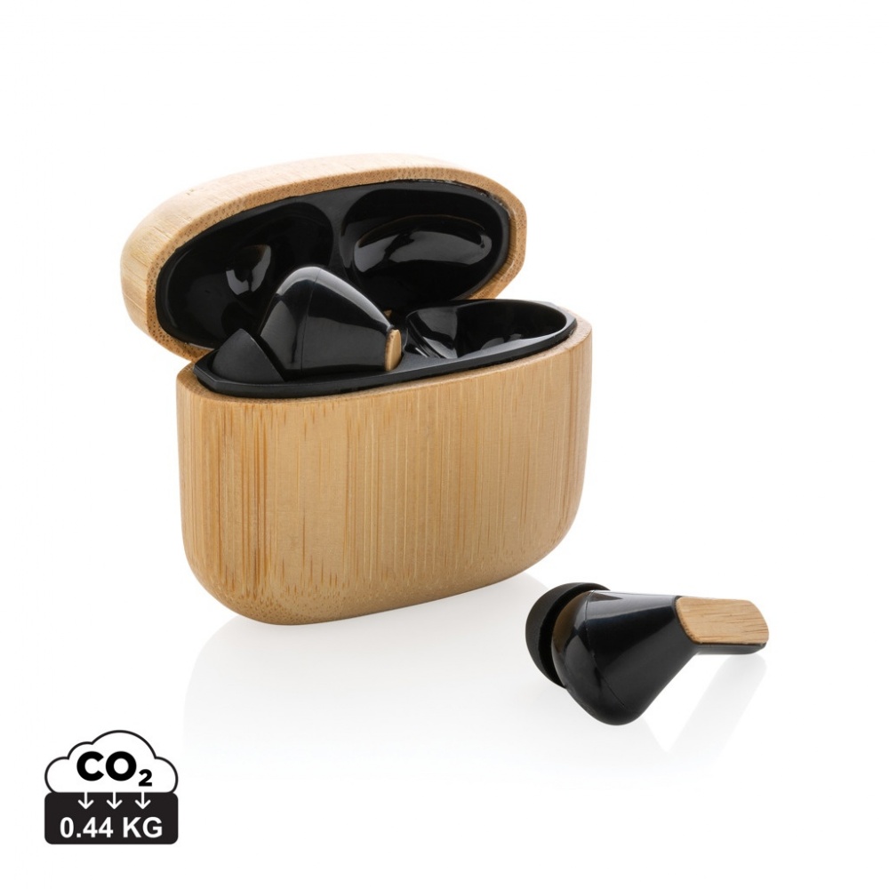 Logo trade advertising product photo of: Bamboo TWS earbuds with RCS recycled plastic