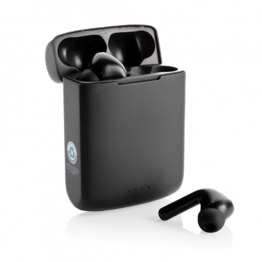 Logotrade advertising product picture of: Skywave RCS recycled plastic solar earbuds