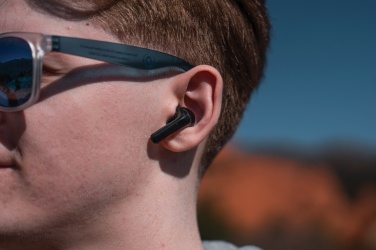 Logo trade promotional products picture of: Skywave RCS recycled plastic solar earbuds