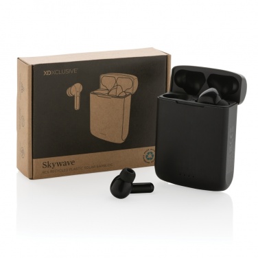Logotrade advertising product image of: Skywave RCS recycled plastic solar earbuds