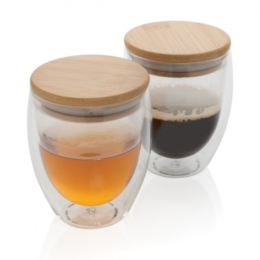 Logotrade advertising product image of: Double wall borosilicate glass with bamboo lid 250ml 2pc set