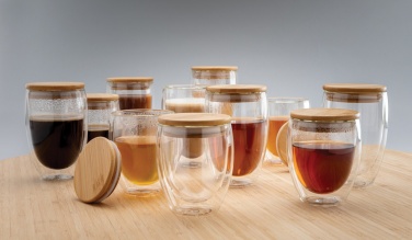 Logotrade promotional giveaways photo of: Double wall borosilicate glass with bamboo lid 250ml 2pc set