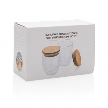 Logo trade promotional products picture of: Double wall borosilicate glass with bamboo lid 250ml 2pc set