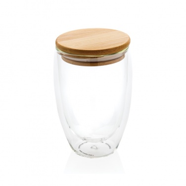 Logo trade promotional products image of: Double wall borosilicate glass with bamboo lid 350ml