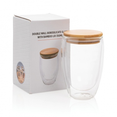 Logo trade promotional gifts image of: Double wall borosilicate glass with bamboo lid 350ml