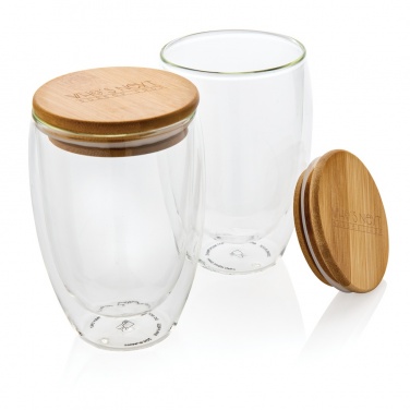 Logo trade promotional merchandise picture of: Double wall borosilicate glass with bamboo lid 350ml 2pc set
