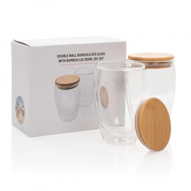 Logo trade promotional giveaway photo of: Double wall borosilicate glass with bamboo lid 350ml 2pc set