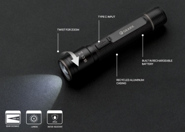 Logotrade promotional merchandise picture of: Gear X RCS recycled aluminum USB-rechargeable torch