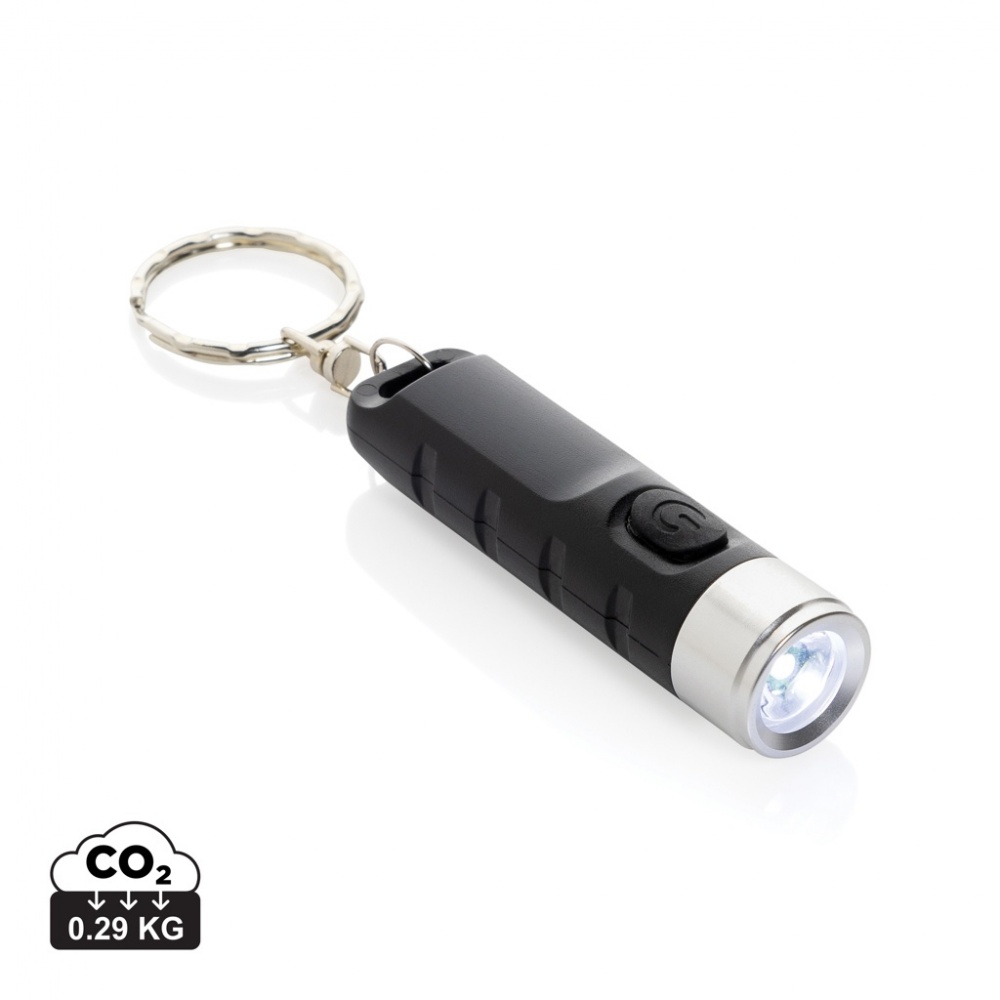 Logotrade promotional product image of: Globix RCS recycled plastic USB re-chargeable keychain torch