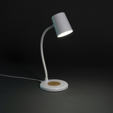 Logo trade advertising products image of: Zenara RCS recycled plastic and cork 15W wireless desk lamp