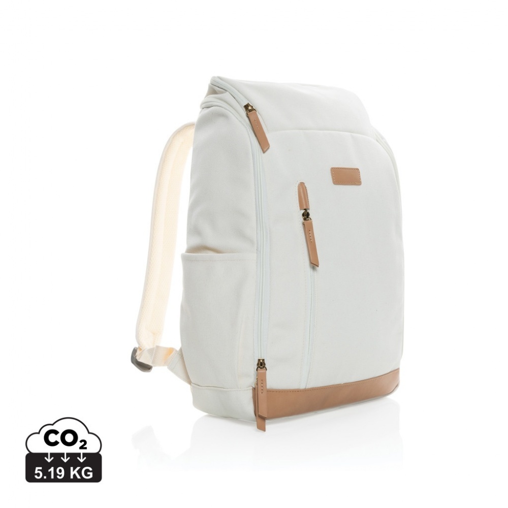 Logotrade advertising products photo of: Impact AWARE™ 16 oz. recycled canvas 15" laptop backpack