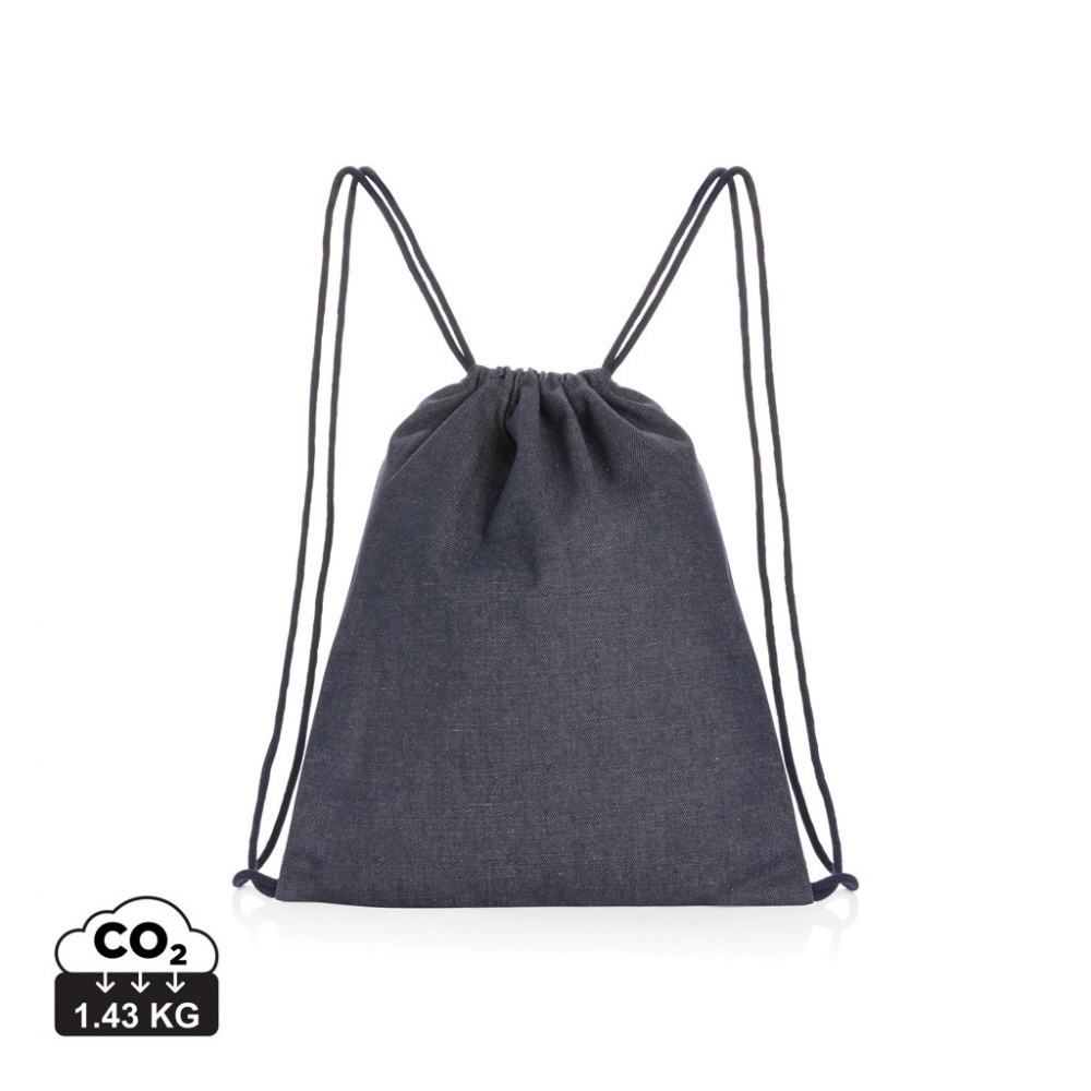 Logotrade promotional gift image of: Impact AWARE™ recycled denim drawstring backpack