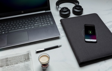 Logo trade promotional product photo of: Air 5W wireless charging portfolio A4 w/ 5000 mAh powerbank