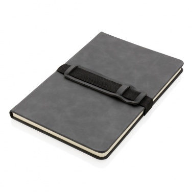Logo trade promotional giveaway photo of: Deluxe hardcover PU notebook A5 with phone and pen holder