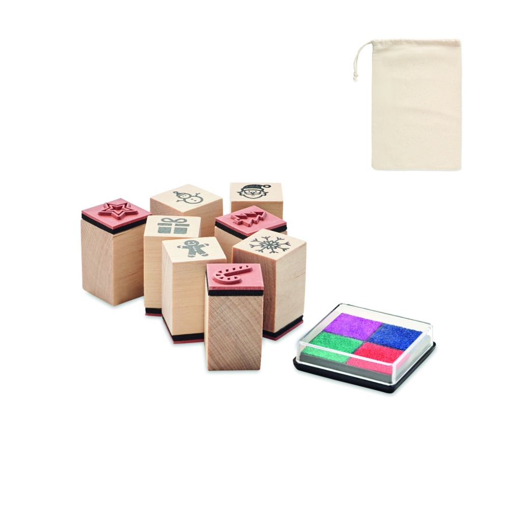 Logo trade promotional products image of: 8 wooden Christmas stamps set