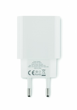 Logo trade advertising products image of: 20W 2 port USB charger EU plug