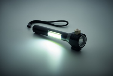 Logo trade business gifts image of: 3-in-1 aluminum flashlight with an emergency hammer and seatbelt cutter, customizable with printing