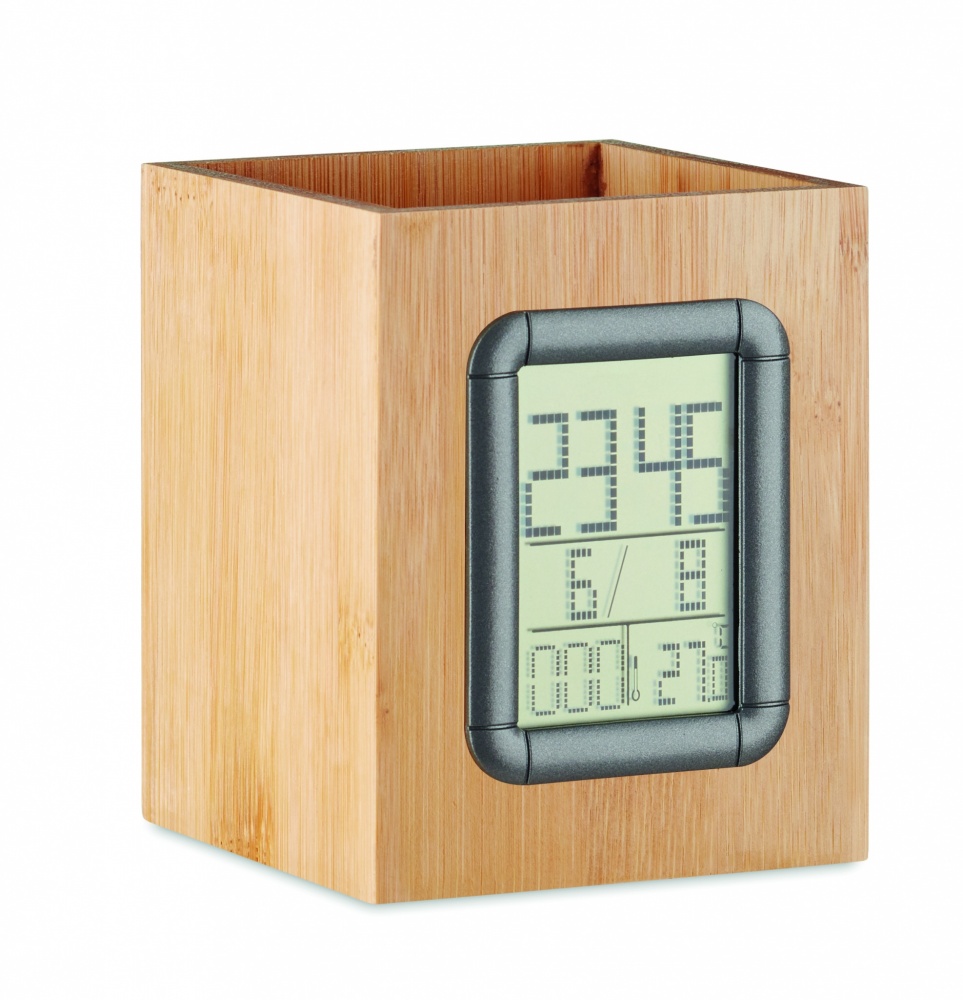 Logotrade promotional gifts photo of: Bamboo pen holder and LCD clock