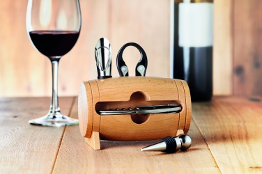 Logo trade promotional products picture of: 4 pcs wine set in wooden stand